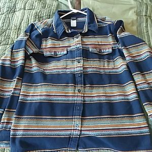 Patagonia fjord flannel navy and orange stripe
